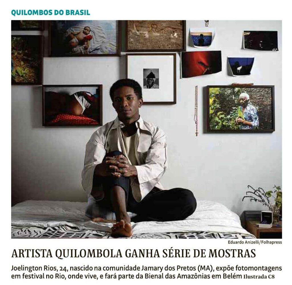 Manchete da Folha se São Paulo sobre o artista Joelington Rios
